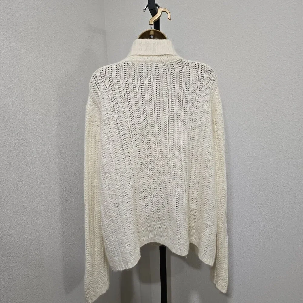 Crazy Horse Chunky Fisherman Cream Angora Blend Cable Knit Sweater Womens L Cozy